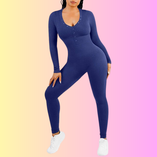 Long-sleeve V neck Shaping Jumpsuit