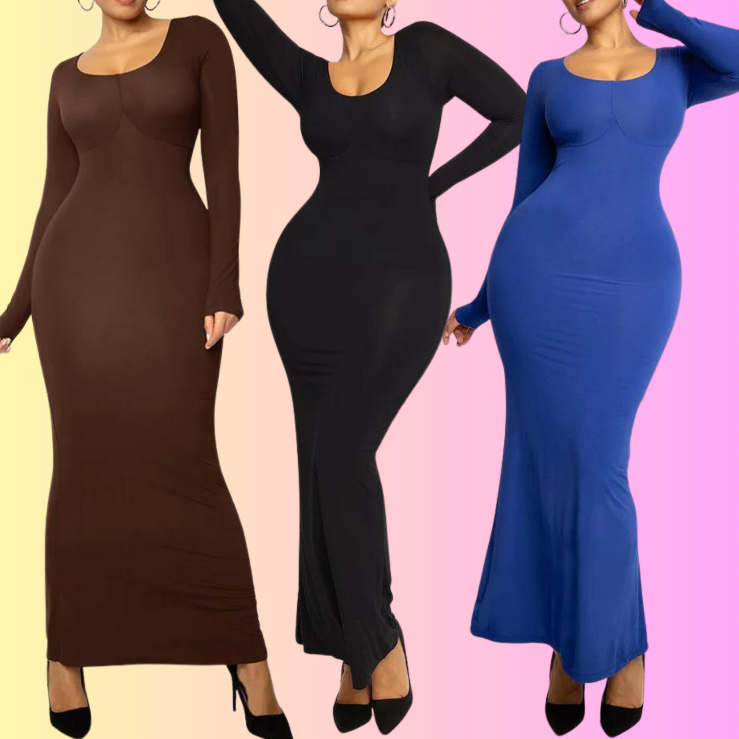 Long-sleeve Maxi Dress with built in Shapewear