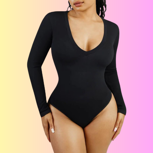 Basic Long-sleeve V neck Shaping Bodysuit